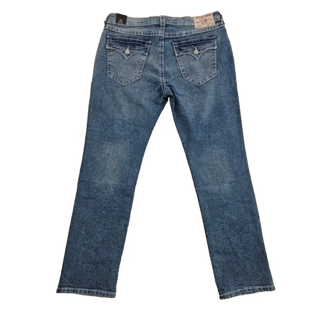 NEW True Religion Geno Big T Flap Jeans Men's 38x32 Blue Flap Relaxed Slim‎ NWT